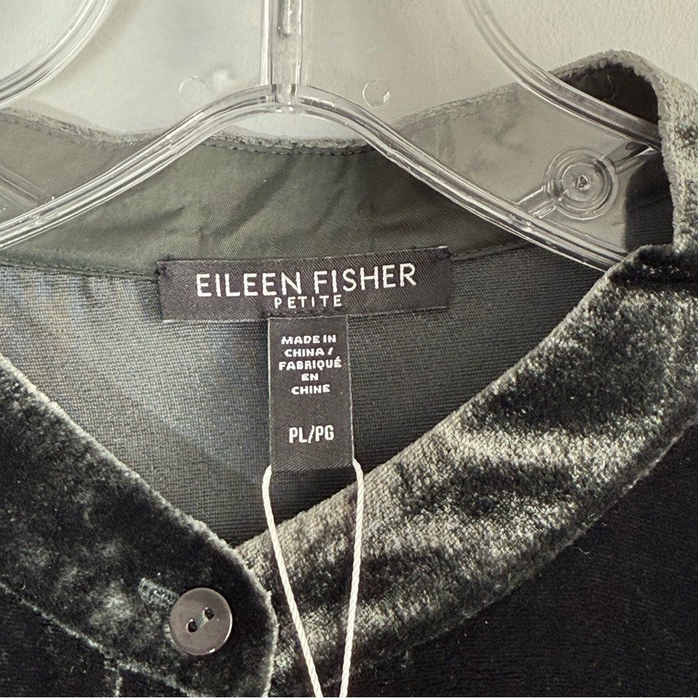 NWT Eileen Fisher Mandarin Collar Long Shirt Silk Ivy Crushed Velvet PL Petite L - Picture 8 of 16